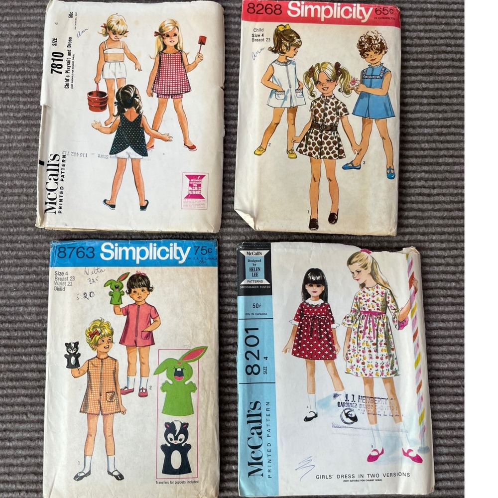Vintage 1960s Girls Sewing Patterns Lot of‎ 4 McCalls Simplicity Size 4 Retro
